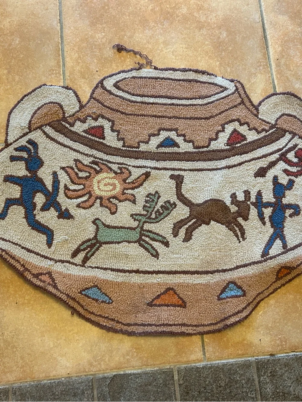 Handmade Southwestern hunting scene hooked rug